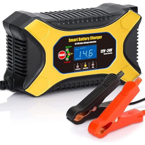 KATBO BATTERY CHARGER 12V 24V 6-AMP AUTO-VOLTAGE DETECTION - GRAY MULTICOLOR