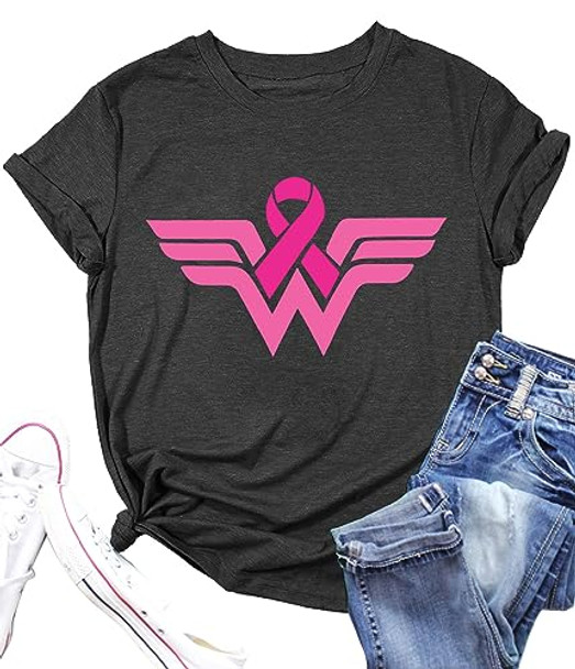 LAZYCHILD BREAST CANCER SHIRTS FOR WOMEN PINK RIBBON WOMEN XL - DARK GRAY