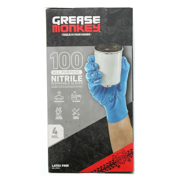 GREASE MONKEY ALL PURPOSE 4MIL THICKNESS DISPOSABLE NITRILE GLOVES 100CT SIZE: L