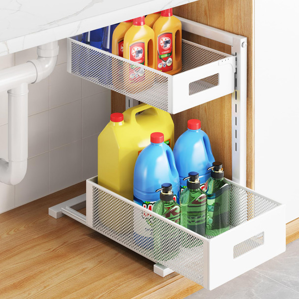 TISTAYA PULL-OUT UNDER KITCHEN SINK ORGANIZER, HEIGHT ADJUSTABLE, WHITE