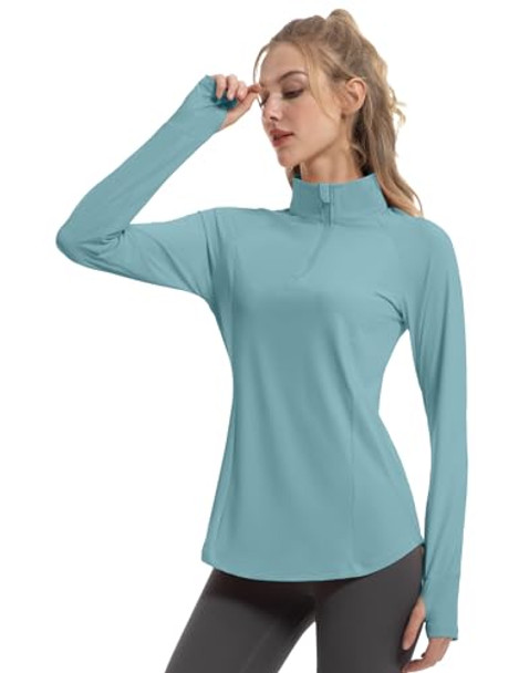 FKEEP WOMEN'S LONG SLEEVE ATHLETIC JACKETS UPF 50+ THUMB HOLES LAKE BLUE S New