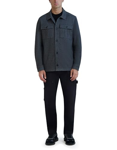 KARL LAGERFELD MEN'S LONG SLEEVE HEATHERED SHIRT JACKET SIZE S GRAY New