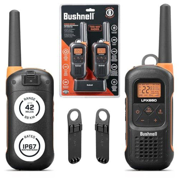 BUSHNELL LPX650 WALKIE TALKIE RADIO 2 PACK - BLACK/ORANGE BUSHNELL LPX650 WALKIE TALKIE RADIO 2 PACK - BLACK/ORANGE