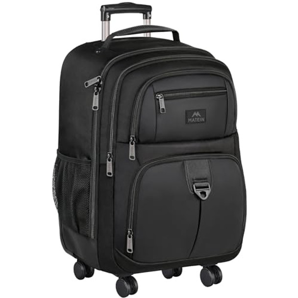 MATEIN ROLLER BACKPACK 18 INCH LARGE TRAVEL LAPTOP BAG 4 WHEELS - BLACK