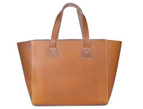 AARON LEATHER GOODS CLASSIC LEATHER TOTE SHOPPER BAG - TAN
