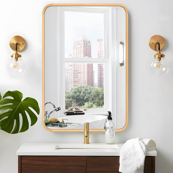 FUWU HOME WOOD BATHROOM MIRROR FOR WALL 26" X 40" FARMHOUSE 115105N - NATURAL