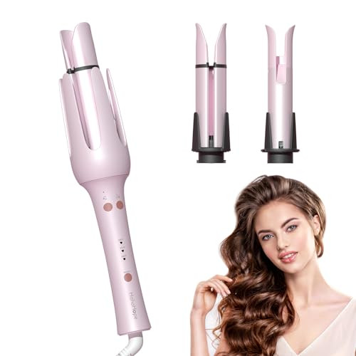 HAHAHOPE AUTOMATIC CURLING IRON ROTATING CURLING WAND 2 BARREL SIZES - PINK