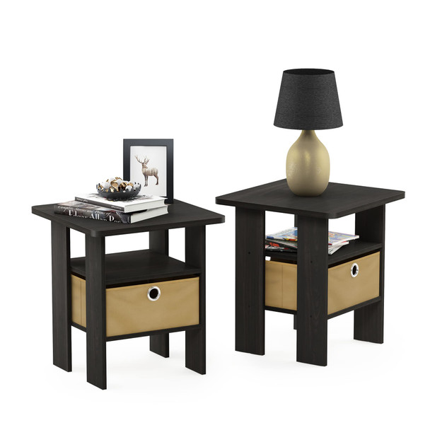 Furinno Andrey Set of 2 End Side Table Night Stand Bedside Table - Espresso