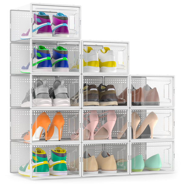 SECRET SPACE 12 PACK LARGE SHOE ORGANIZER STORAGE BOXES - WHITE New