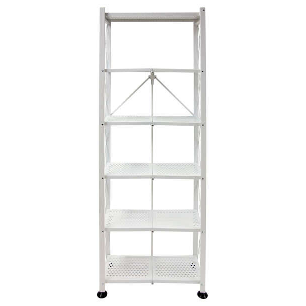 Origami RB Foldable 6 Tier Storage Rack with Wheels, Tall/Slim Model - White