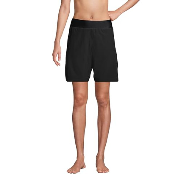 Lands' End Women's 9" Quick Dry Elastic Waist Modest Board Shorts Swim Black 6 New