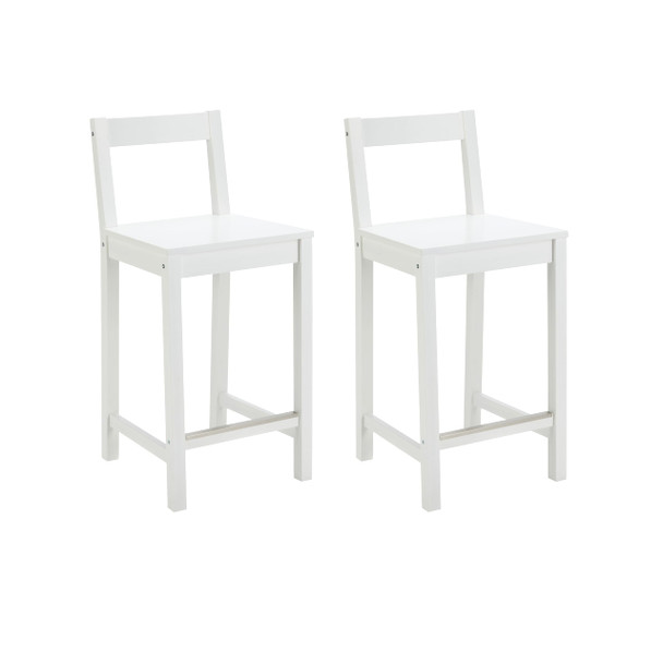 AMAZON BASICS WOODEN BAR STOOL WITH BACKREST 24", SET OF 2 - WHITE New