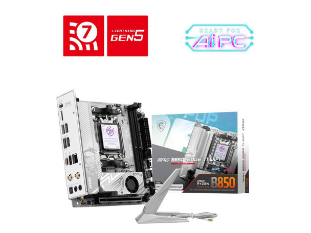 MSI MPG B850I EDGE TI WIFI White Motherboard, ITX - Supports AMD Ryzen 9000 /