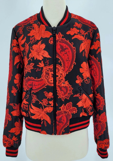 ALICE + OLIVIA LONNIE BOMBER JACKET - SIZE: WOMEN S - RED/BLACK New
