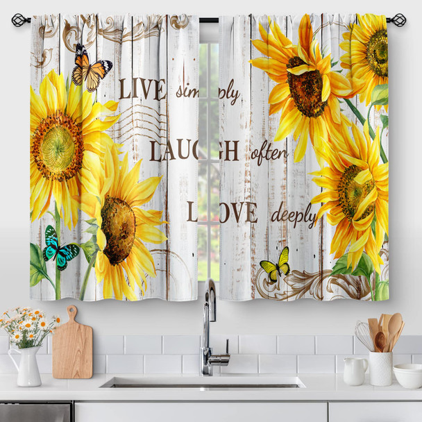 Aimego Sunflower Country Floral Kitchen Curtains - Rustic Vintage Flowers