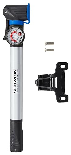 SCHWINN AIR SPORT PLUS BIKE FRAME HAND PUMP, ROTATING PUMP HEAD, PRESSURE GAUGE