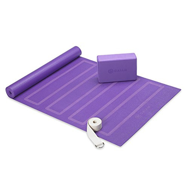 Gaiam Beginner's Yoga Starter Kit Set - Yoga Mat, Yoga Brick, 6ft Yoga Strap New