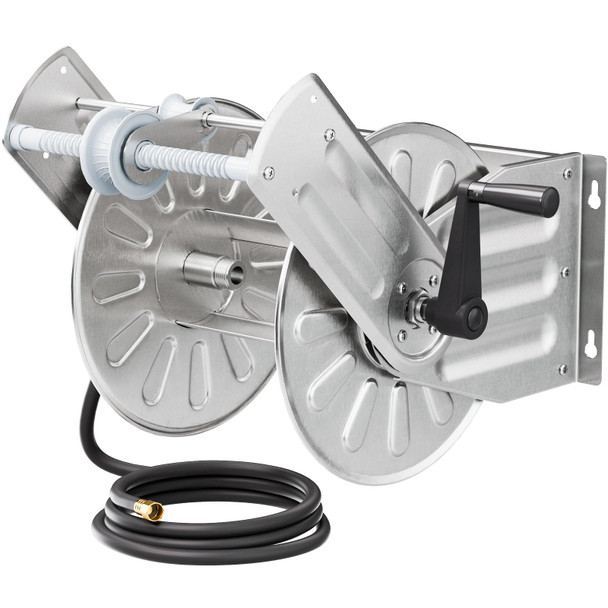 GREENER STAINLESS STEEL HOSE REEL FOR OUTSIDE WALL MOUNT - STAINLESS STEEL