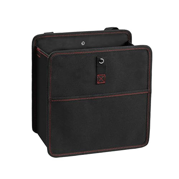 YSSOA FOLDABLE CAR TRASH CAN WITH STORAGE POCKETS CAR GARBAGE CAN BLACK