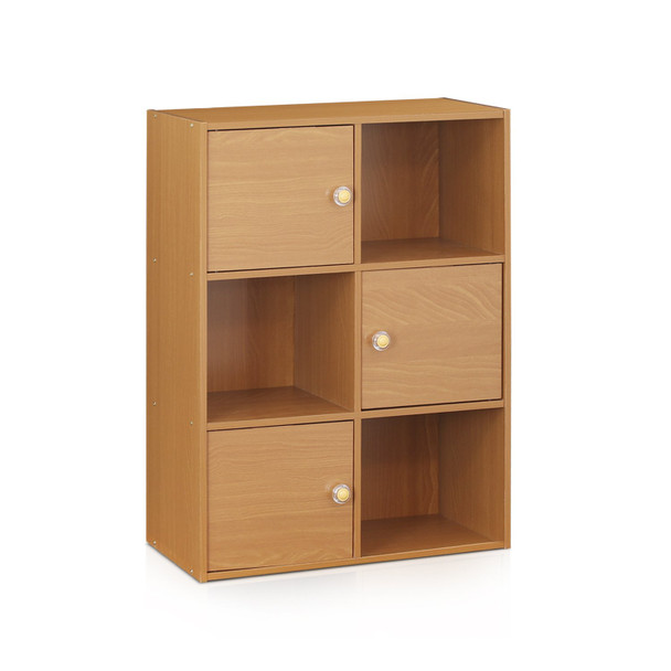 FURINNO PASIR 3-TIER SHELF WITH 3 DOOR/ROUND HANDLE LIGHT CHERRY - LIGHT CHERRY