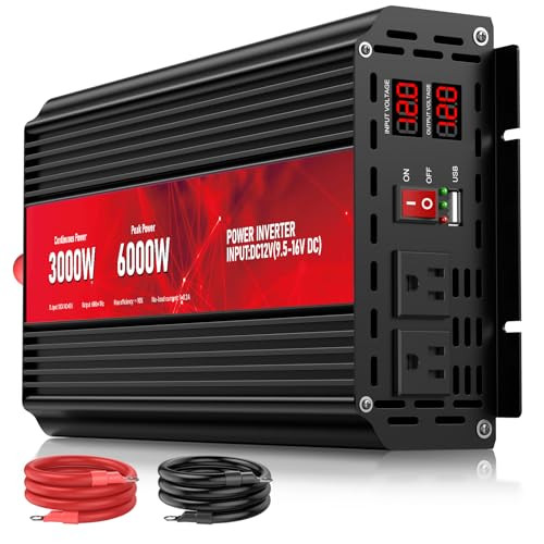 ROARBATT 3000W POWER INVERTER,12V DC AC 110V120V PEAK POWER 6000W - RED