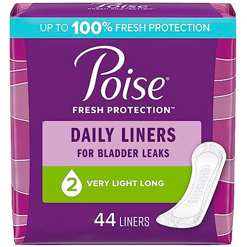 POISE DAILY INCONTINENCE PANTY LINERS, VERY LIGHT ABSORBENCY, LONG, 44 COUNT New