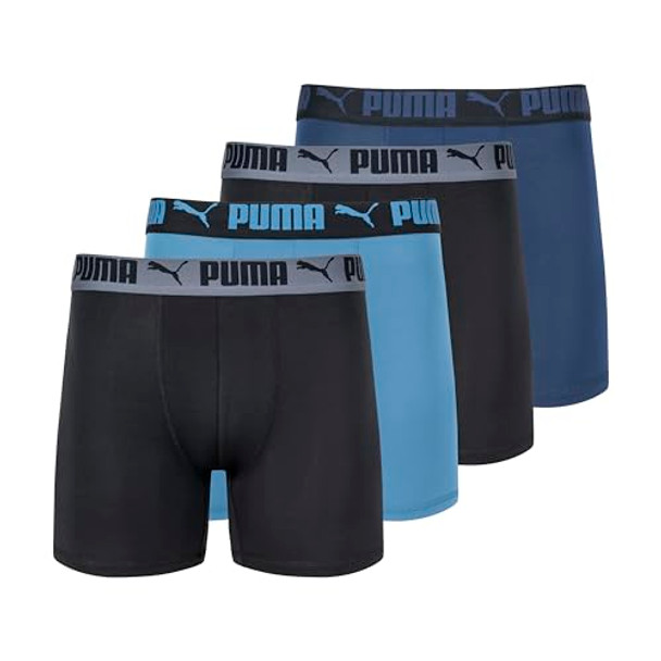 PFA23M151776 PUMA MEN 4 PACK ACTIVE STRETCH BOXER BRIEFS BLUE COMBO SIZE L
