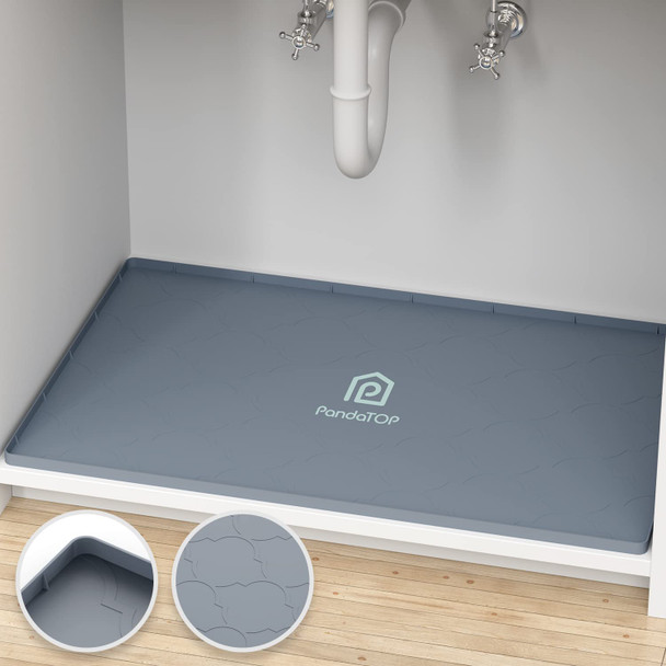 PANDATOP UNDER SINK MAT, 28" X 22" SILICONE KITCHEN CABINET TRAY - GRAY