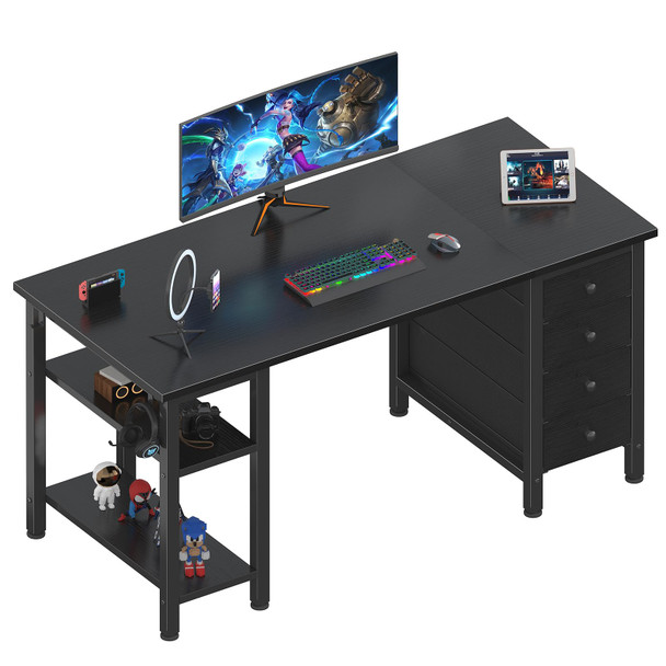 Lufeiya Gaming Desk with 4 Fabric Drawers & Storage Shelves 47 Inch - Black