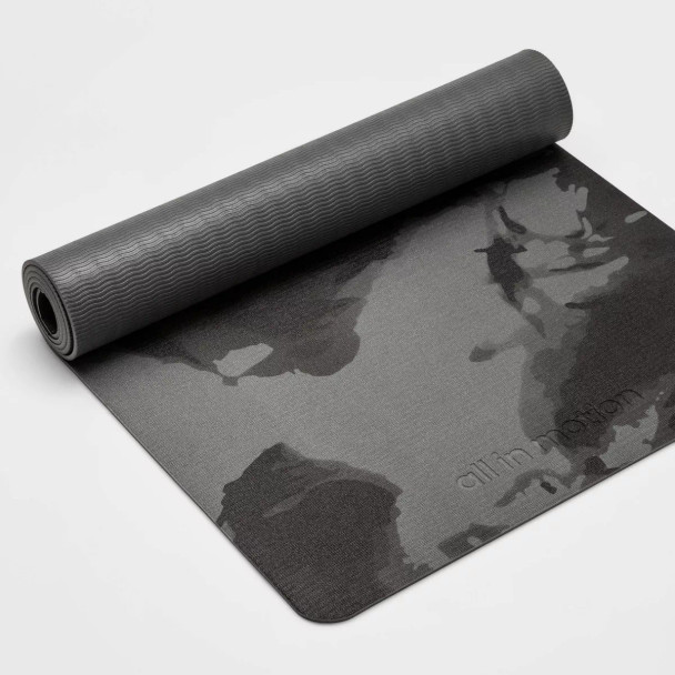 ALL IN MOTION SWIRL PRINT YOGA MAT 5MM - PVC MATERIAL, LOW TACK GRIP - GRAY