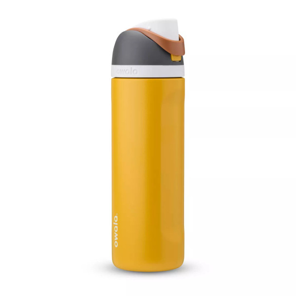 OWALA 24OZ FREESIP STAINLESS STEEL WATER BOTTLE - YELLOW/WHITE CAP New