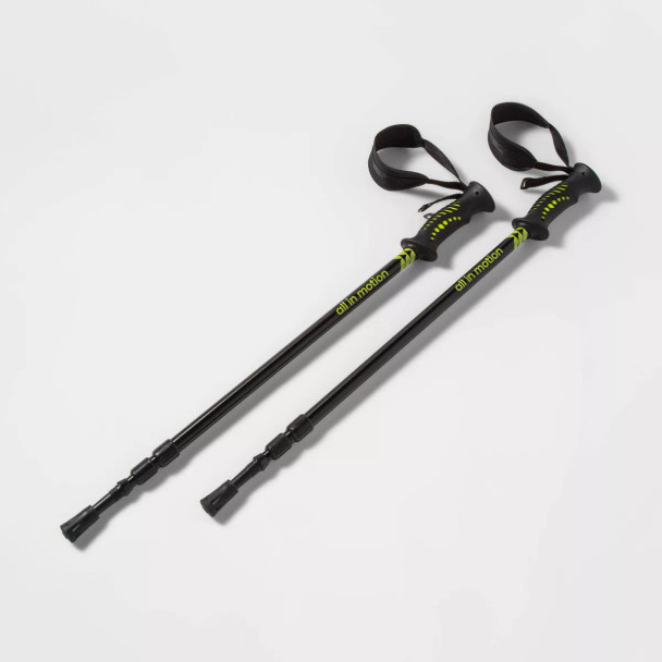 ALL IN MOTION 2PK ADJUSTABLE TREKKING POLES: ALUMINUM, RUBBER HANDLES - BLACK