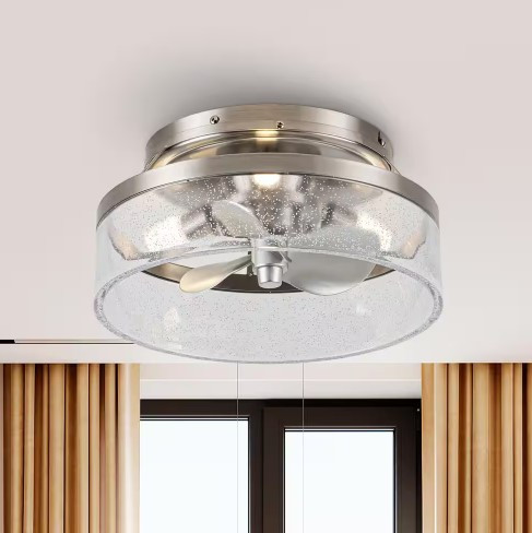 IHOMEADORE 12.6 IN. INDOOR STAIN NICKEL FLUSH MOUNT CAGED CEILING FAN - SILVER