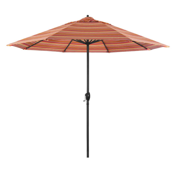CALIFORNIA UMBRELLA 9' RD ALUMINUM PATIO UMBRELLA CRANK LIFT BLACK RUBY STRIPE