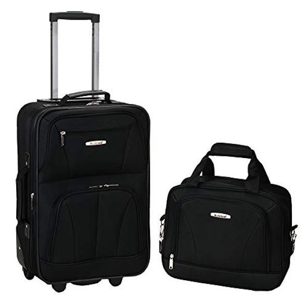 ROCKLAND FASHION SOFTSIDE UPRIGHT LUGGAGE SET EXPANDABLE BLACK 2-PIECE New ROCKLAND FASHION SOFTSIDE UPRIGHT LUGGAGE SET EXPANDABLE BLACK 2-PIECE New