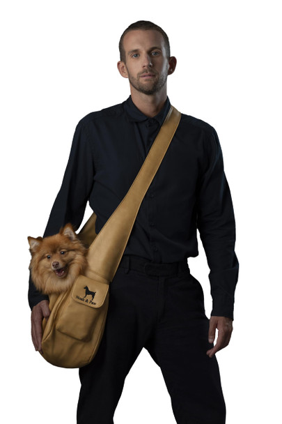 NOAH & PAW DOG SLING CARRIER FOR SMALL DOGS 5-18LB VEGAN LEATHER - BEIGE