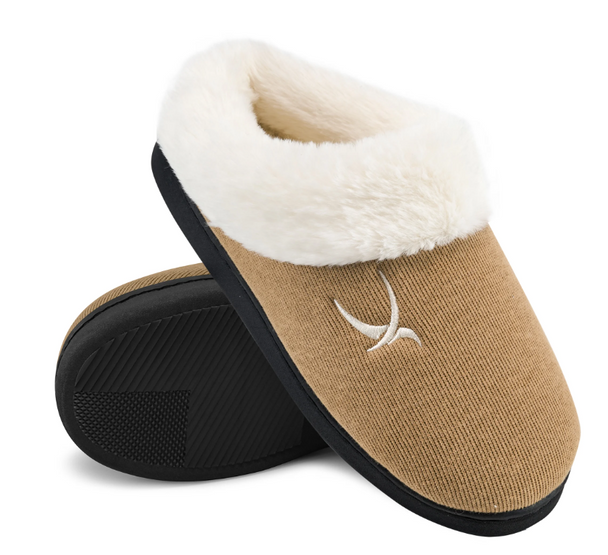 AOMIGOCT MEMORY FOAM WOMEN'S NON SLIP CLOSED TOE SLIPPERS - US 7.5-8.5 - KHAKI