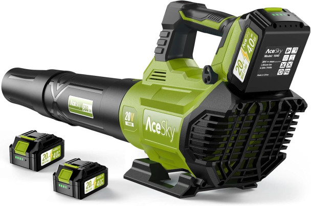 ACESKY LEAF BLOWER CORDLESS 580CFM/160MPH & 3 SPEED BATTERY/ CHARGER - GREEN