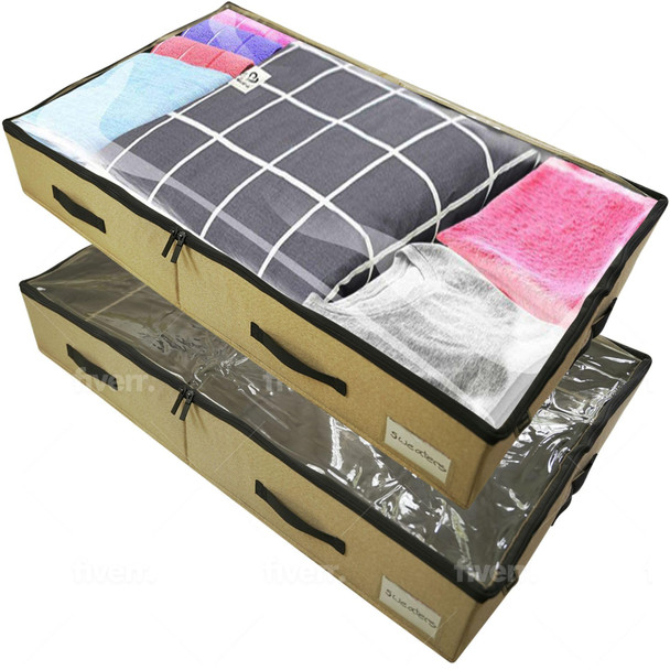 Smart Living 2 Pack Under-the-Bed Cotton Linen Storage Bag | Under Bed Organizer