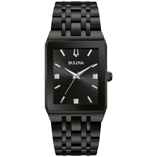 BULOVA MEN'S MODERN DIAMOND QUADRA QUARTZ - SIZE: MEN 20 MILLIMETERS - BLACK New BULOVA MEN'S MODERN DIAMOND QUADRA QUARTZ - SIZE: MEN 20 MILLIMETERS - BLACK New