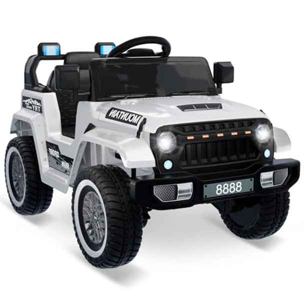 HIPICUTE 12V KIDS RIDE-ON TRUCK CAR | ELECTRIC VEHICLE, WHITE - WHITE