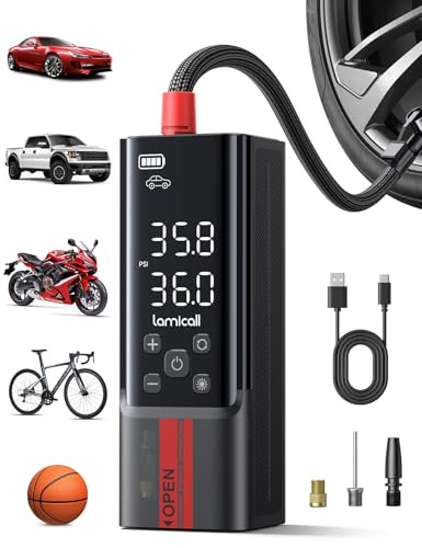 LAMICALL PORTABLE CAR TIRE INFLATOR 4X FASTER CORDLESS AIR COMPRESSOR - BLACK