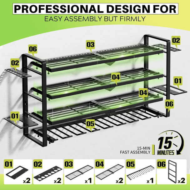 LARGE POWER TOOL ORGANIZER WALL MOUNT HEAVY DUTY 8 DRILL HOLDER - BLACK