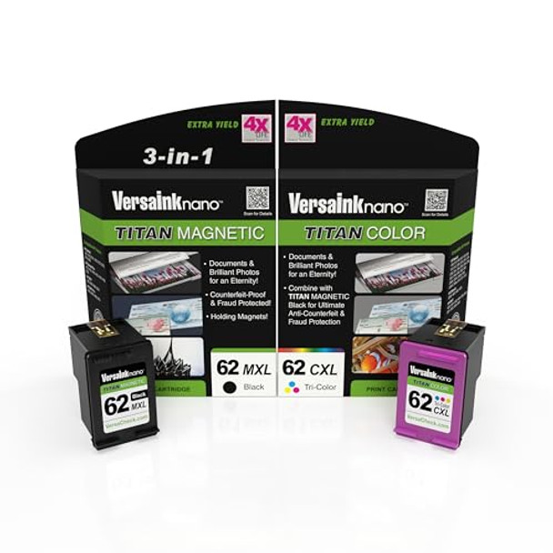 VERSAINK-NANO 62 MXL TITAN-MAGNETIC BLACK, COLOR 2-PACK, COMPATIBLE WITH 62 New VERSAINK-NANO 62 MXL TITAN-MAGNETIC BLACK, COLOR 2-PACK, COMPATIBLE WITH 62 New