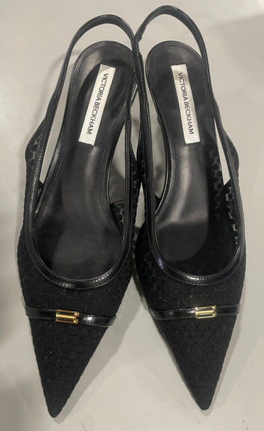 VICTORIA BECKHAM,LEATHER-TRIMMED MESH SLINGBACK PUMPS SIZE: WOMEN 9 - BLACK VICTORIA BECKHAM,LEATHER-TRIMMED MESH SLINGBACK PUMPS SIZE: WOMEN 9 - BLACK