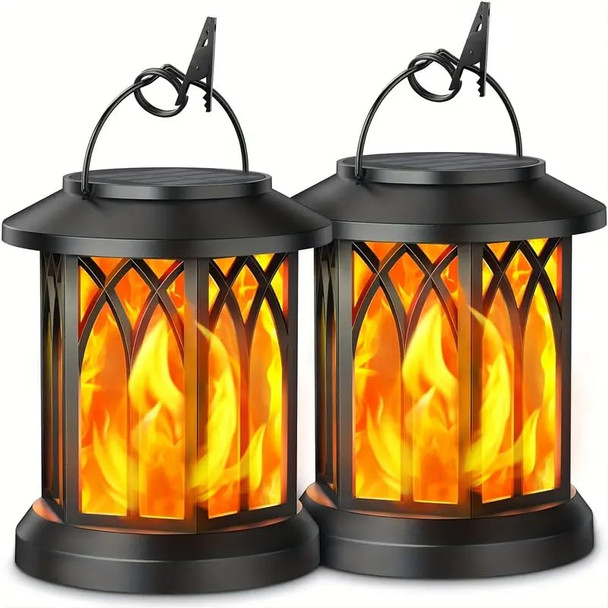 SENMEO 2 PACK FLICKERING FLAME HANGING SOLAR LANTERNS - BLACK SENMEO 2 PACK FLICKERING FLAME HANGING SOLAR LANTERNS - BLACK