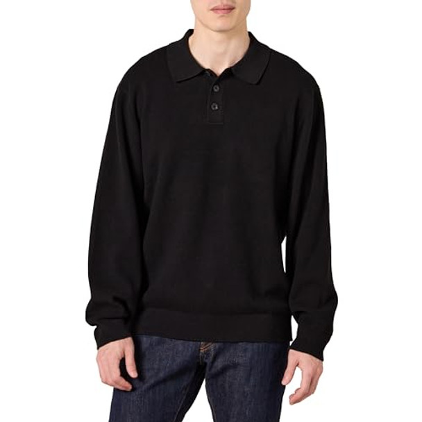 AMAZON ESSENTIALS MEN'S RELAXED-FIT KNIT POLO SWEATER - SIZE: MEN L - BLACK New AMAZON ESSENTIALS MEN'S RELAXED-FIT KNIT POLO SWEATER - SIZE: MEN L - BLACK New