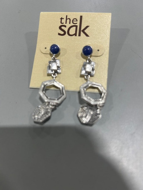 THE SAK STONE AND METAL LINEAR EARRINGS - SILVER/BLUE THE SAK STONE AND METAL LINEAR EARRINGS - SILVER/BLUE