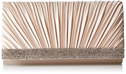 JESSICA MCCLINTOCK CHLOE SATIN PLEATED RHINESTONE CLUTCH PURSE 4"X8"X2 CHAMPAGNE New
