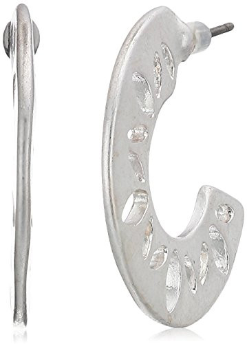 The SAK Pierced C Hoop Earrings, Silver, One Size New